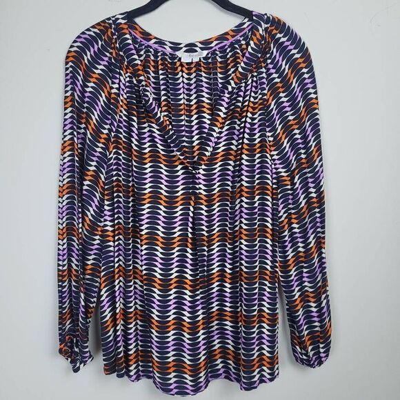 Boden Womens Dolly Top Blouse Size 8 Multicolor Long Sleeve Popover Geometric - Picture 1 of 7